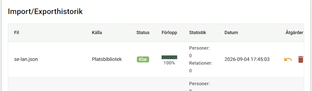 Ångra import från platsbiblioteket